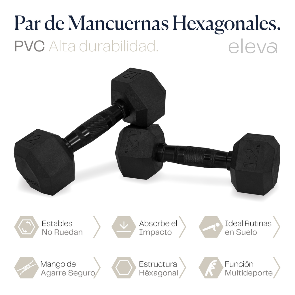 eleva Mancuernas Hexagonales de PVC Premium Set 2pzs 12lbs