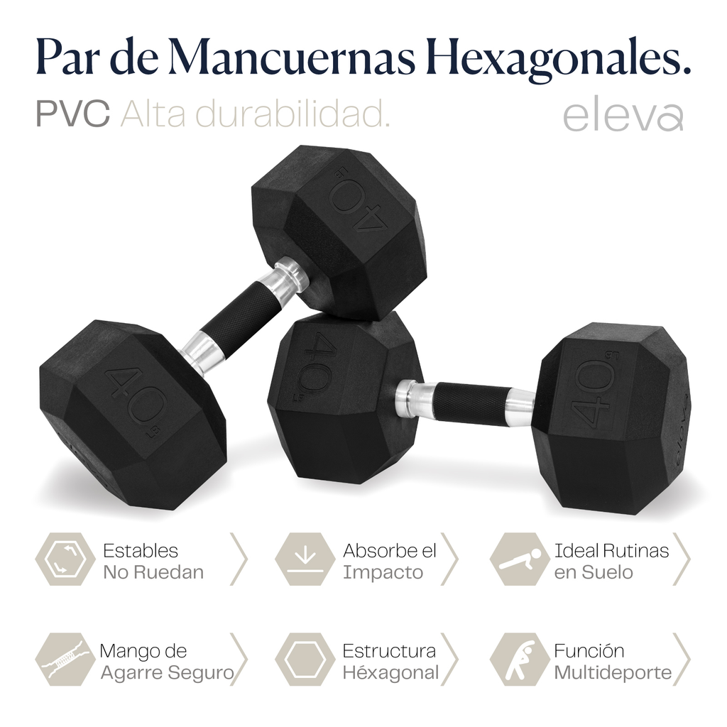 eleva Mancuernas Hexagonales de PVC Premium Set 2pzs 40lbs