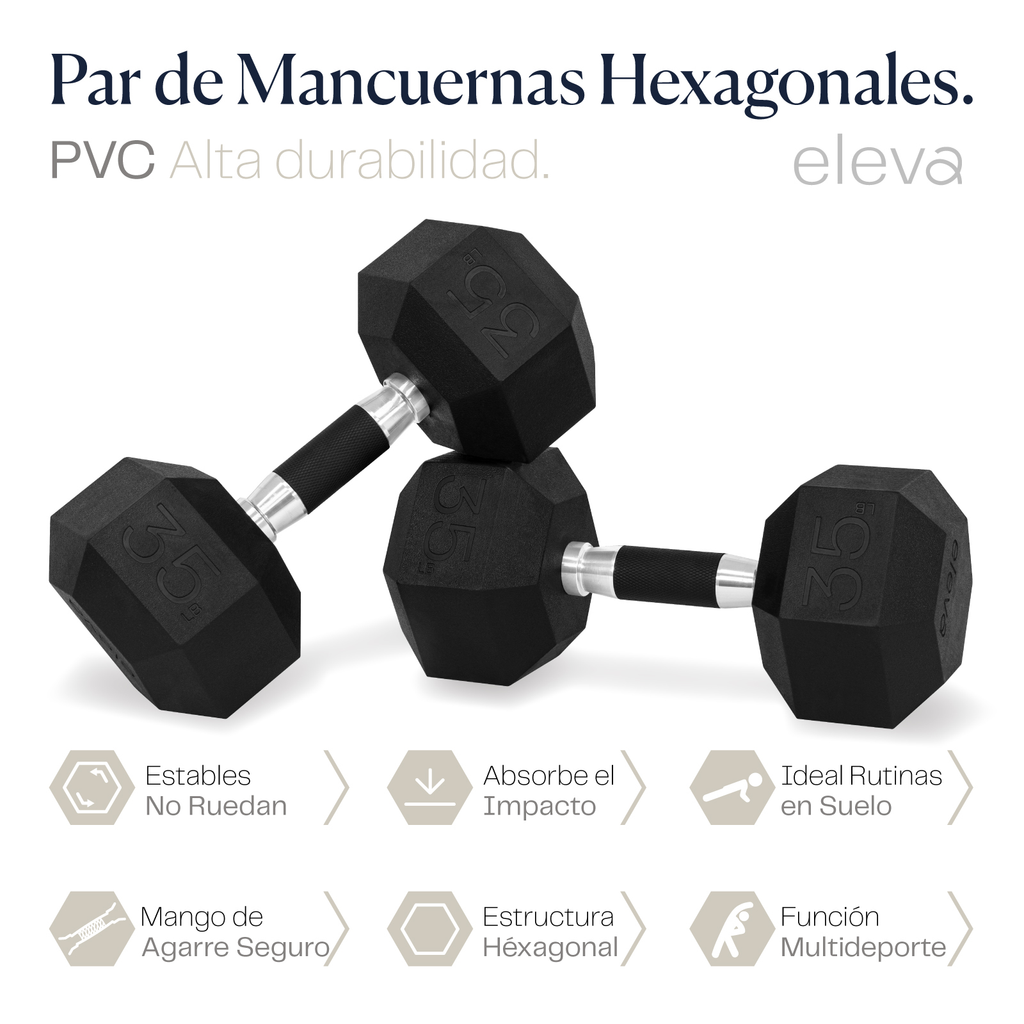 eleva Mancuernas Hexagonales de PVC Premium Set 2pzs 35lbs