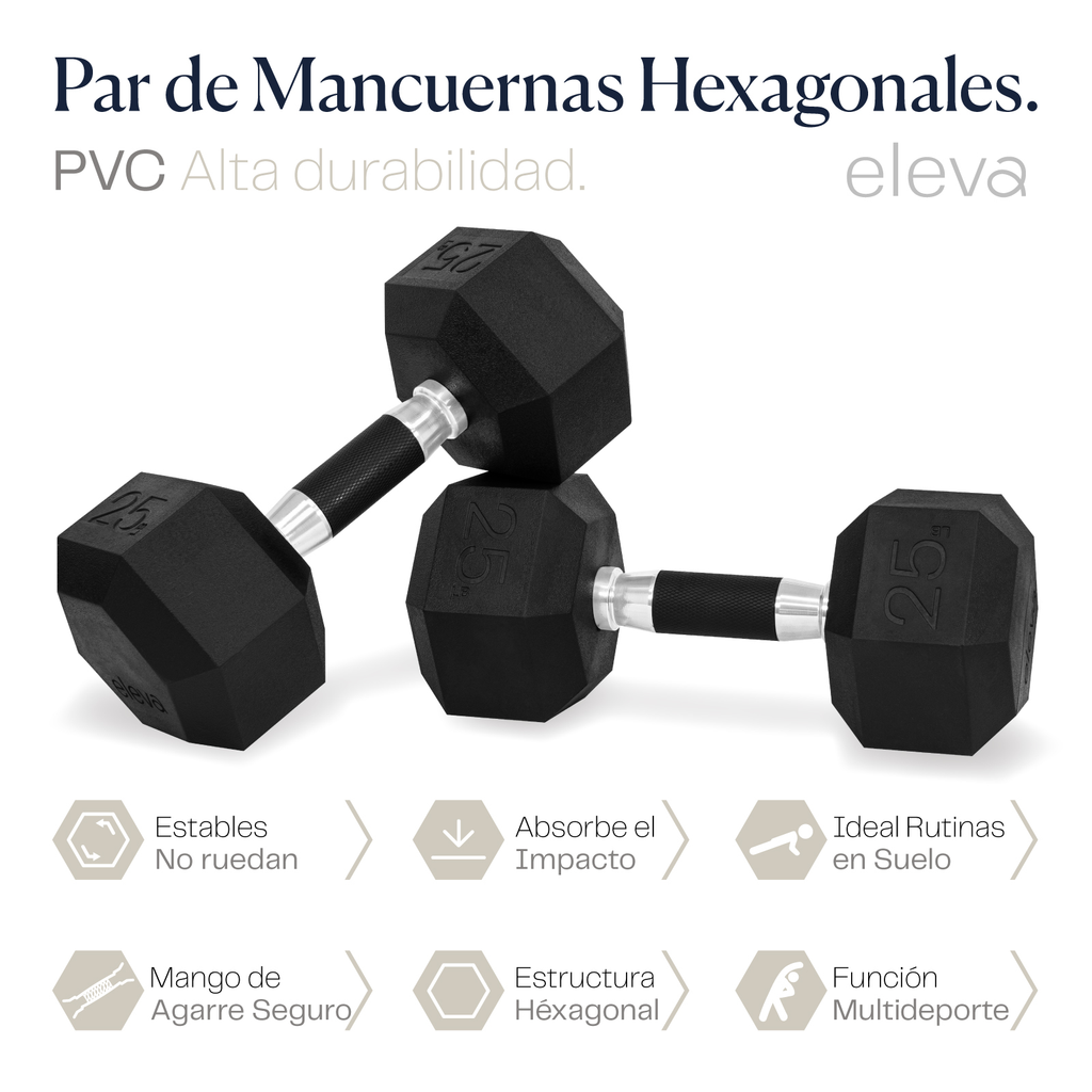 eleva Mancuernas Hexagonales de PVC Premium Set 2pzs 25lbs