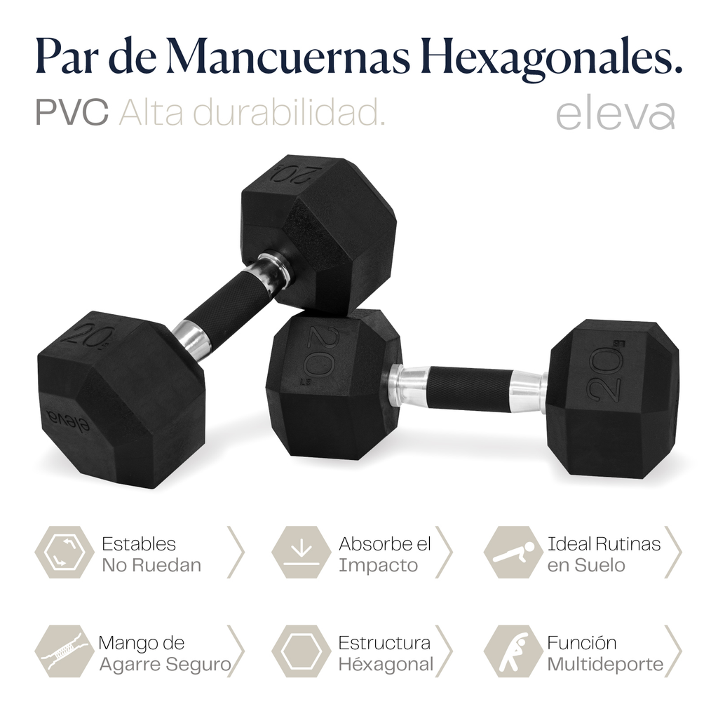 eleva Mancuernas Hexagonales de PVC Premium Set 2pzs 20lbs