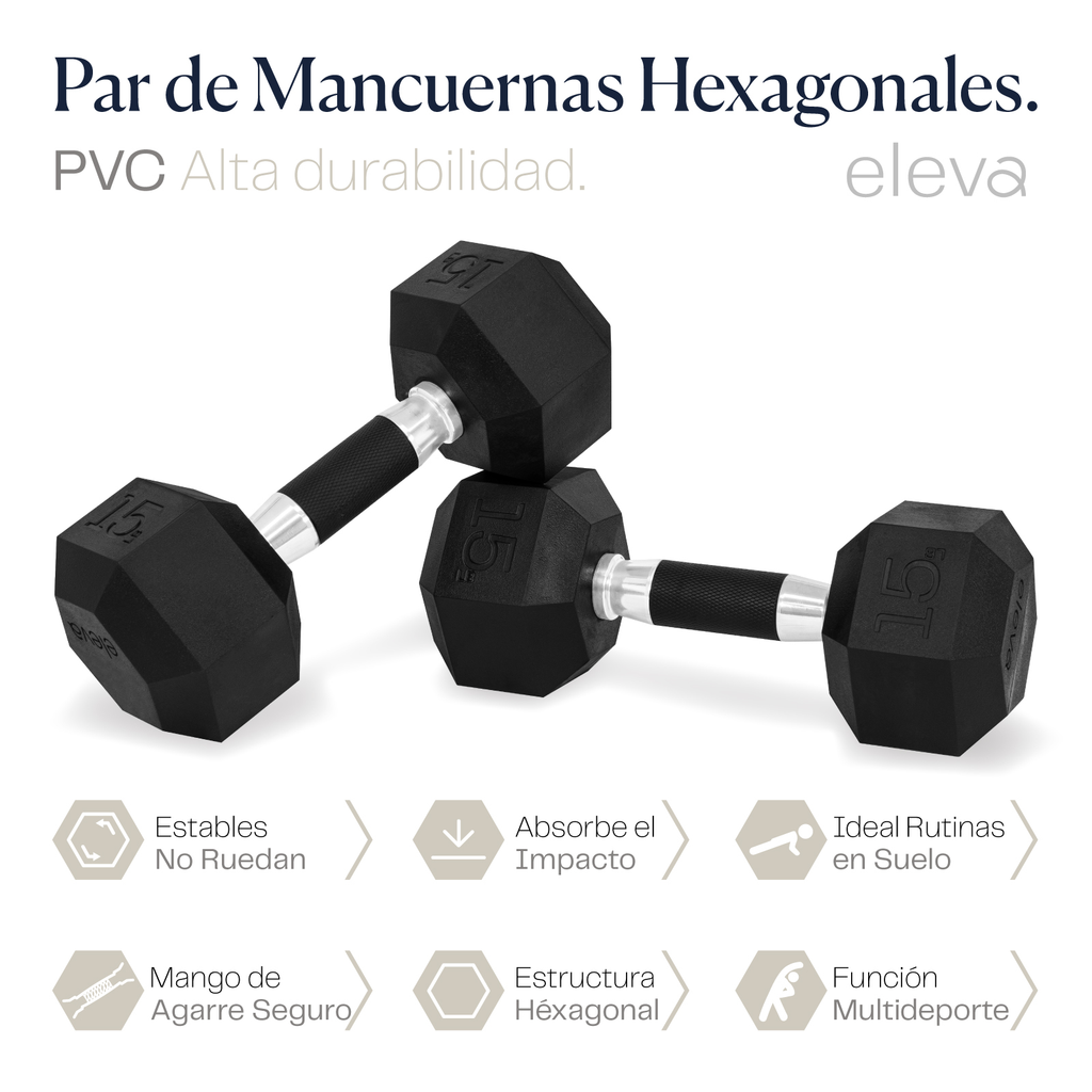 eleva Mancuernas Hexagonales de PVC Premium Set 2pzs 15lbs