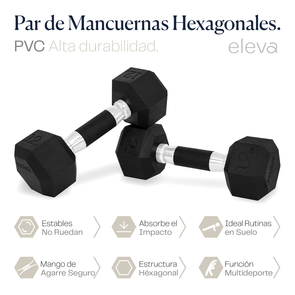 eleva Mancuernas Hexagonales de PVC Premium Set 2pzs 12lbs