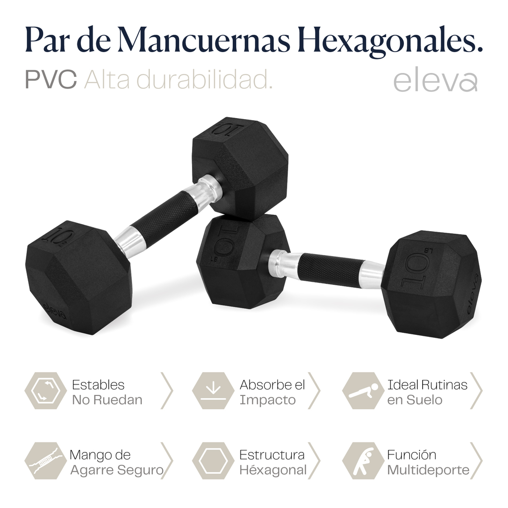 eleva Mancuernas Hexagonales de PVC Premium Set 2pzs 10lbs