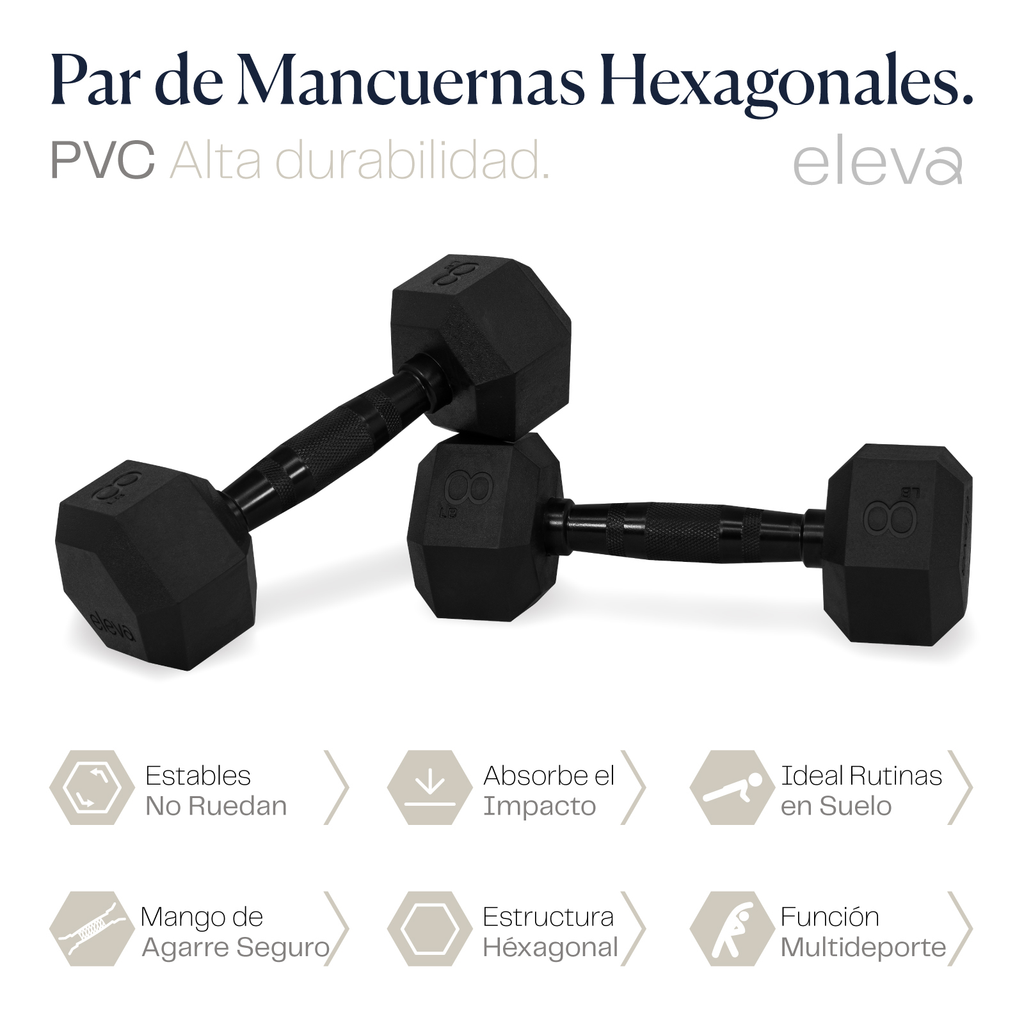 eleva Mancuernas Hexagonales de PVC Premium Set 2pzs 8lbs