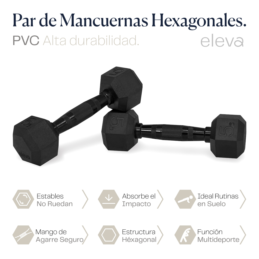 eleva Mancuernas Hexagonales de PVC Premium Set 2pzs 5lbs