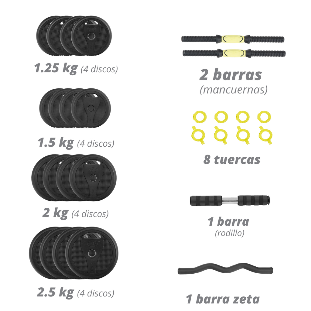 Kit Pesa Mancuernas Ajustables 30kg Set Discos Barra Z