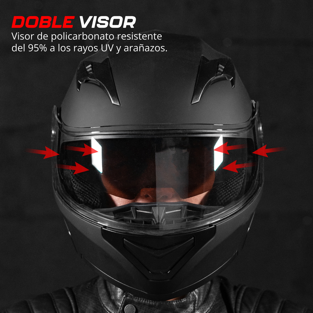 Casco Motocicleta Abatible Deportivo Certificado Visor Doble