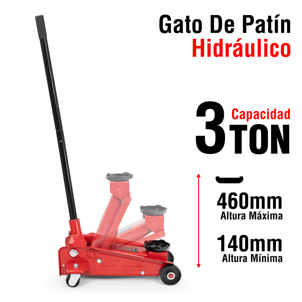 Gato Hidraulico de Patin 3 Toneladas Uso Rudo 14 - 46.5 cm