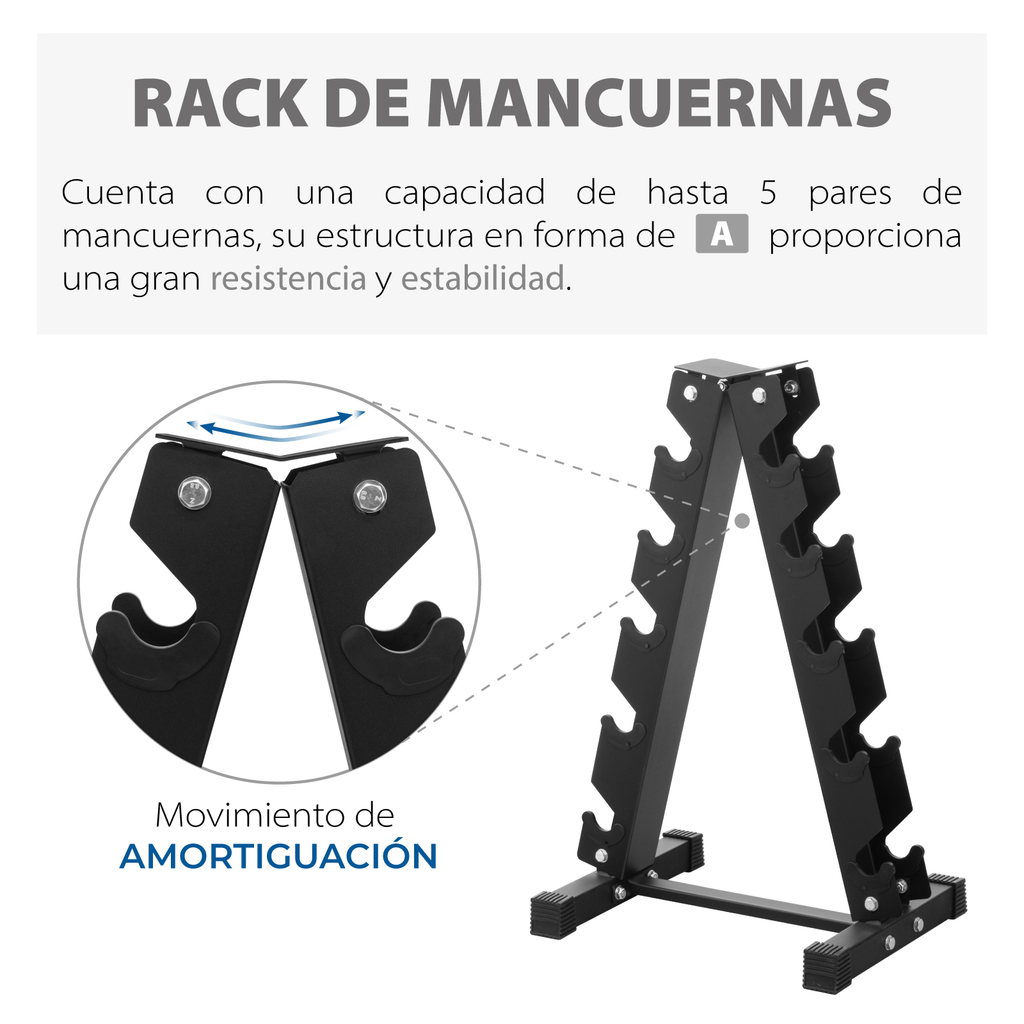 Rack De Mancuernas Altera 5 Pares Hexagonales 10 A 30 Lbs