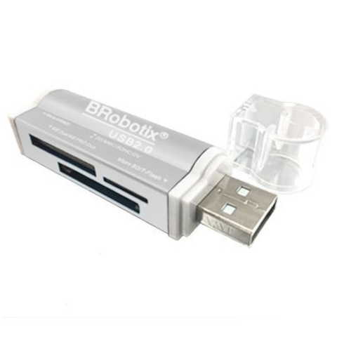 BRobotix 180420P Lector de Memoria 180420P, MS Duo/MicroSD/SD, USB 2.0, Plata