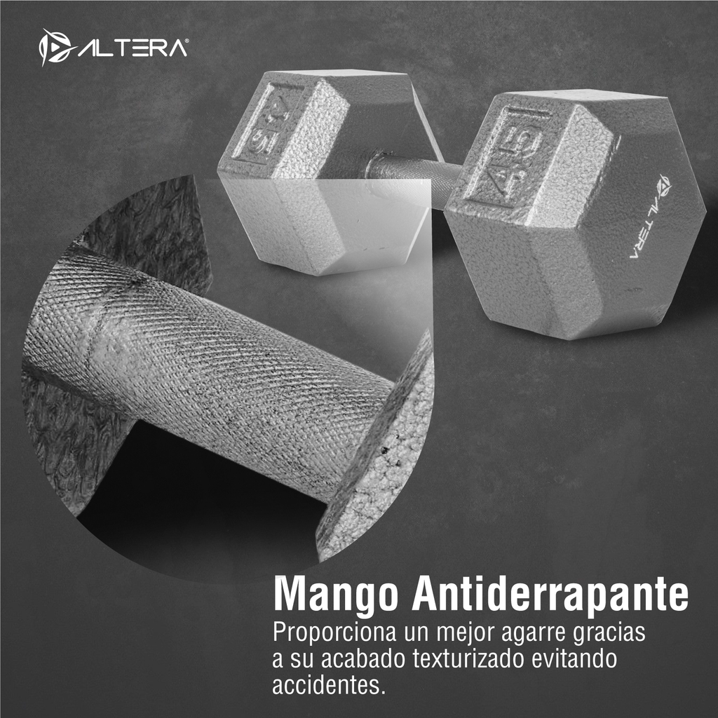 Par De Altera Hxs 45 Lb Mancuerna Hexagonal Sin Forro Plateado 45 Lbs