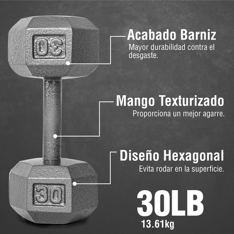 Mancuerna Metal Hexagonal 14kg Fitness Gimnasio 30lb 1pz
