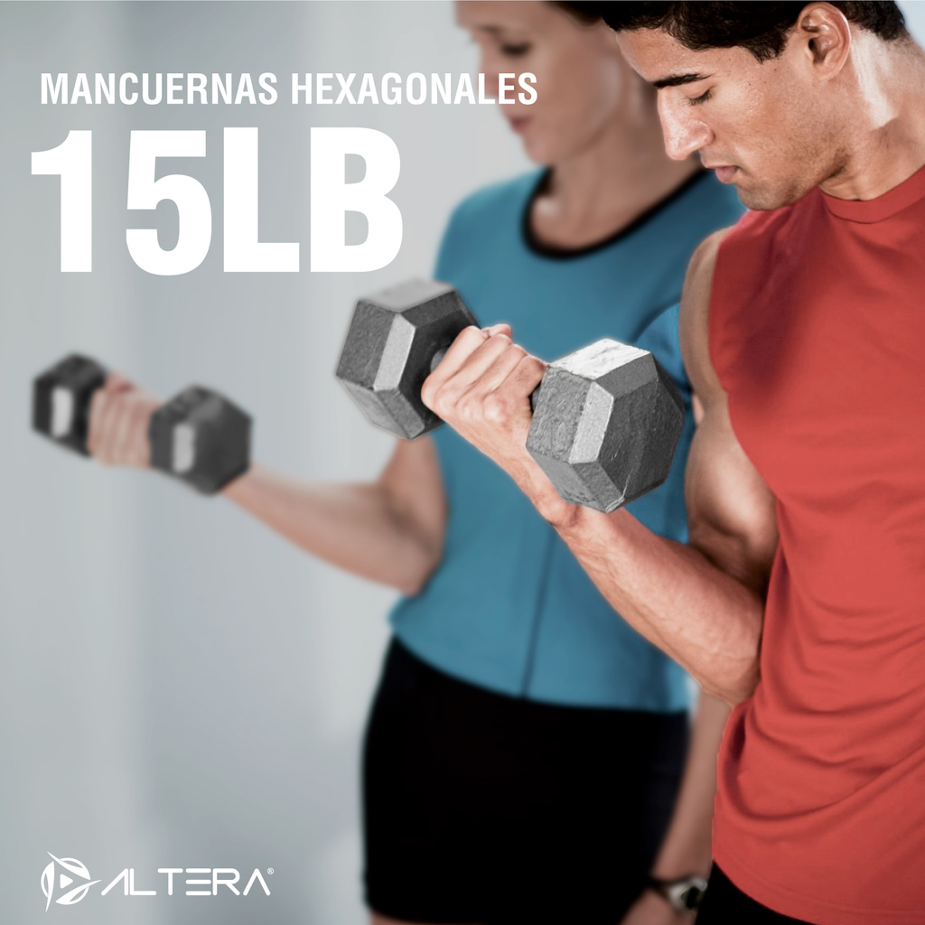 Mancuerna Hexagonal Ejercicio Altera Fitness 15lb 6.8kg 1 Pz