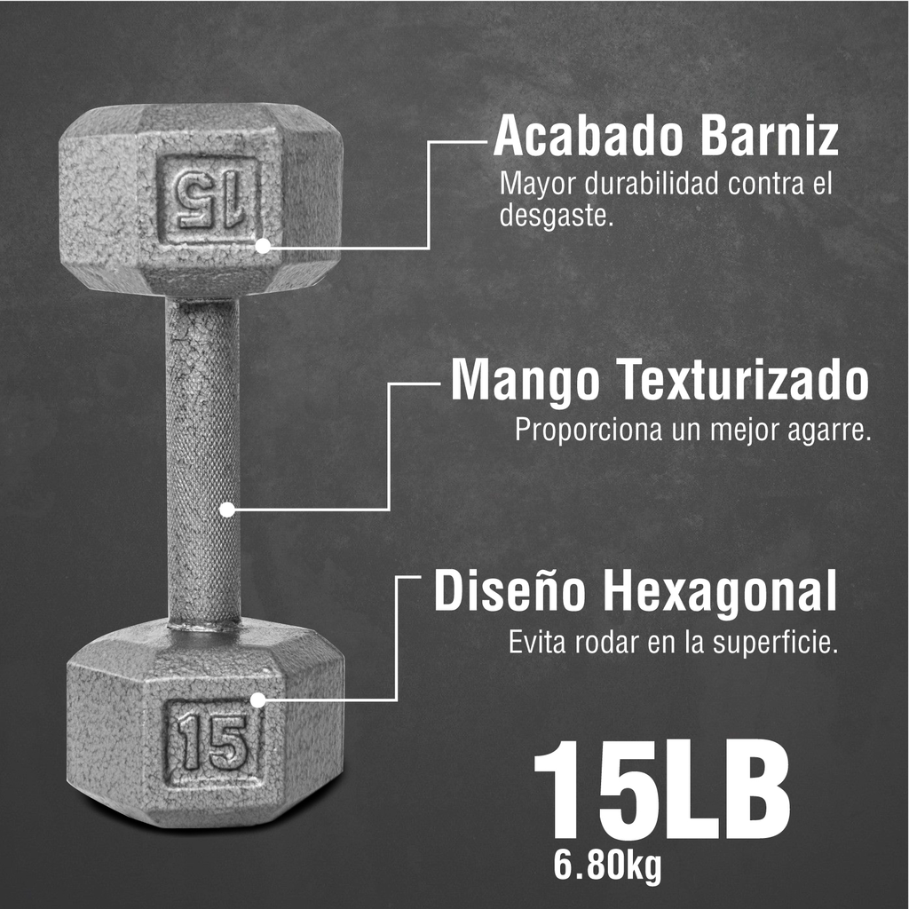 Mancuerna Hexagonal Ejercicio Altera Fitness 15lb 6.8kg 1 Pz