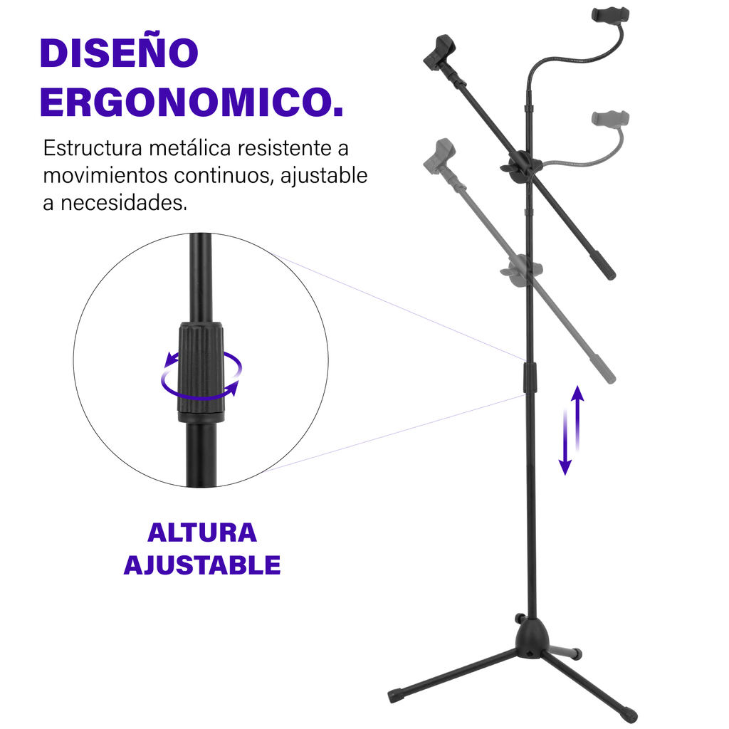 Pedestal para Micrófono Soporte Celular Boom Tripie Set 2 Pz