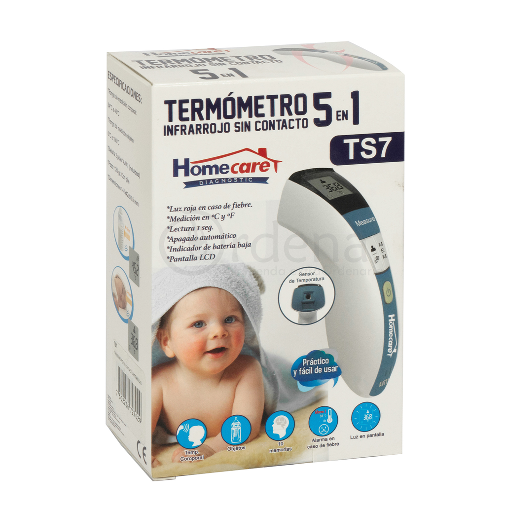 Homecare Ts7 Termómetro Infrarrojo Sin Contacto 5 En 1 Lcd