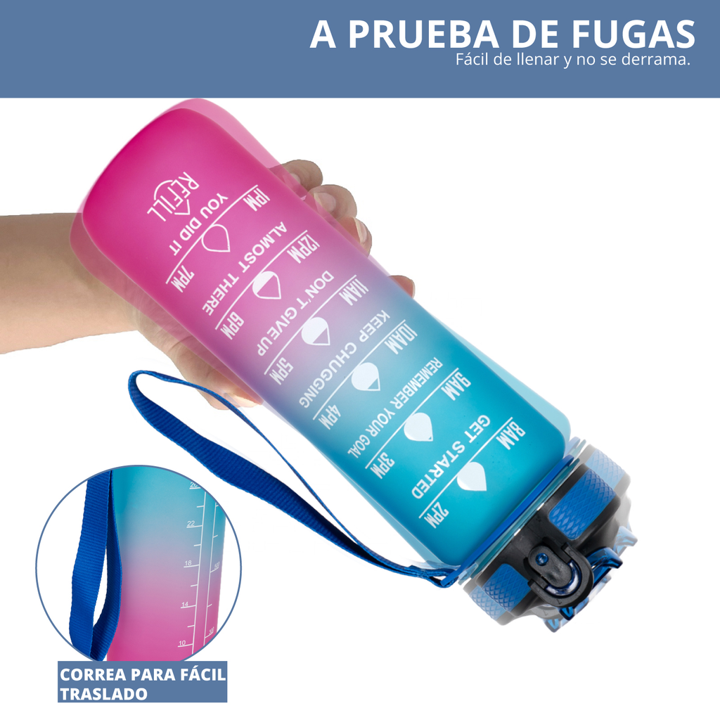 Botella Agua Motivacional en Español, bpa Free, Sin BPA, 1 Litro, a Prueba  de Fugas, con Marcador de Tiempo y Pajita, Muy Resistente, Botella Gimnasio  Motivadora : : Deportes y aire libre
