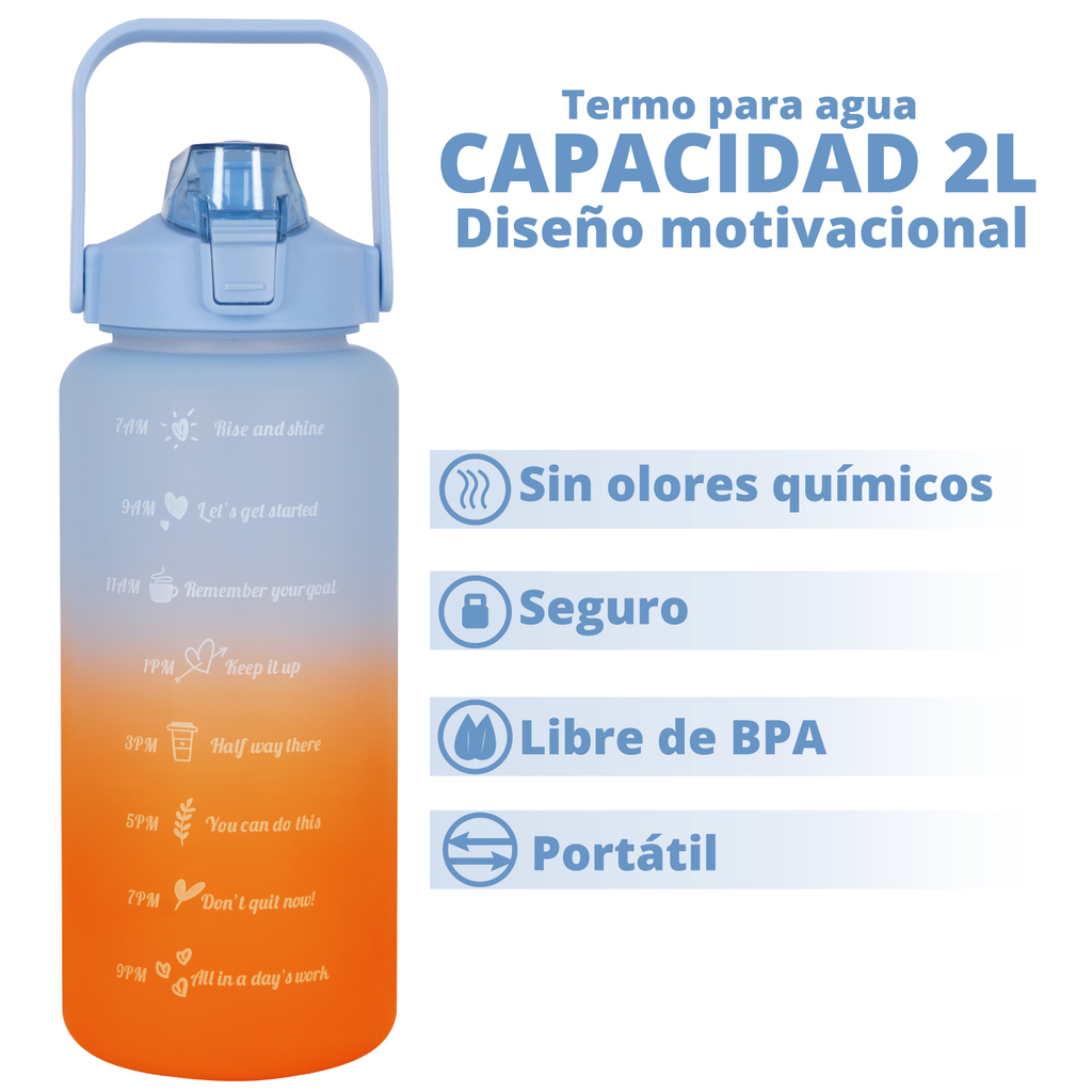 Botella De Agua Motivacional Anti Fugas Deportiva 2 Litros