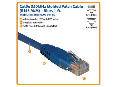 Tripp Lite N002 001 Bl Cable Patch Cat5 E Utp Moldeado 350 Mhz Rj45 M/M 30.5cm Azul - ordena-com.myshopify.com