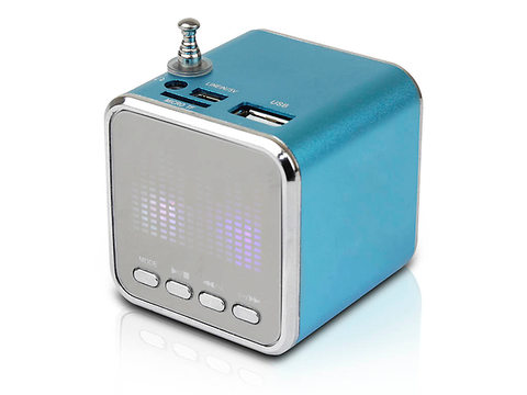 Green Leaf 18 9161 Bl Mini Bocina Cubo Mp3 Fm Azul - ordena-com.myshopify.com