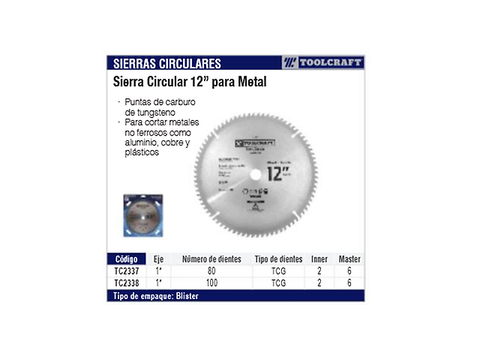 Toolcraft Tc2337 Sierra Circular 12plg Disco No Ferroso 1plg Con 80 Dientes - ordena-com.myshopify.com
